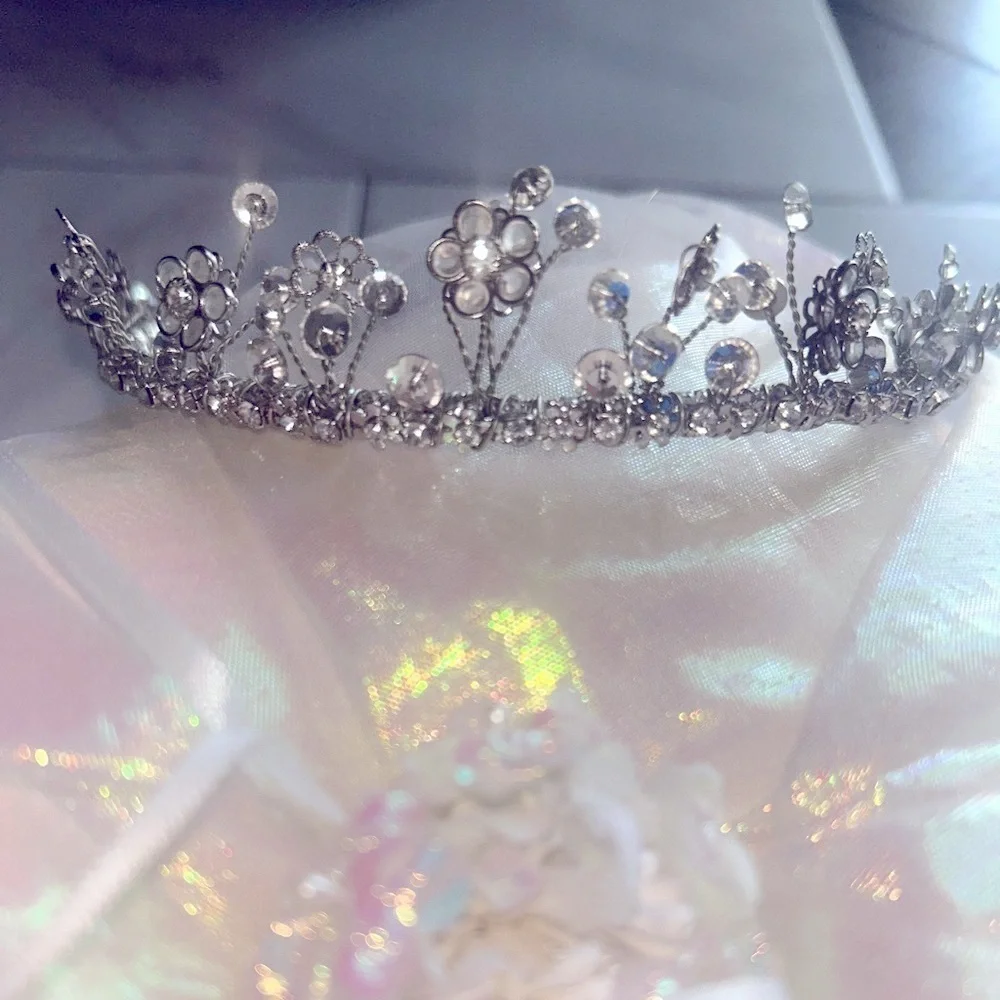 Elegant Silver Crystal Floral Headband wedding vintage